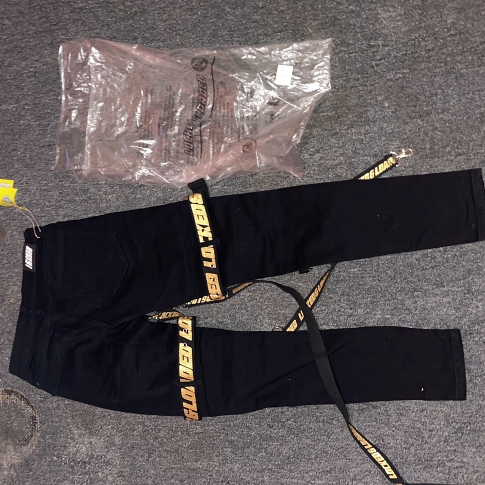 Black Pants with Yellow Straps